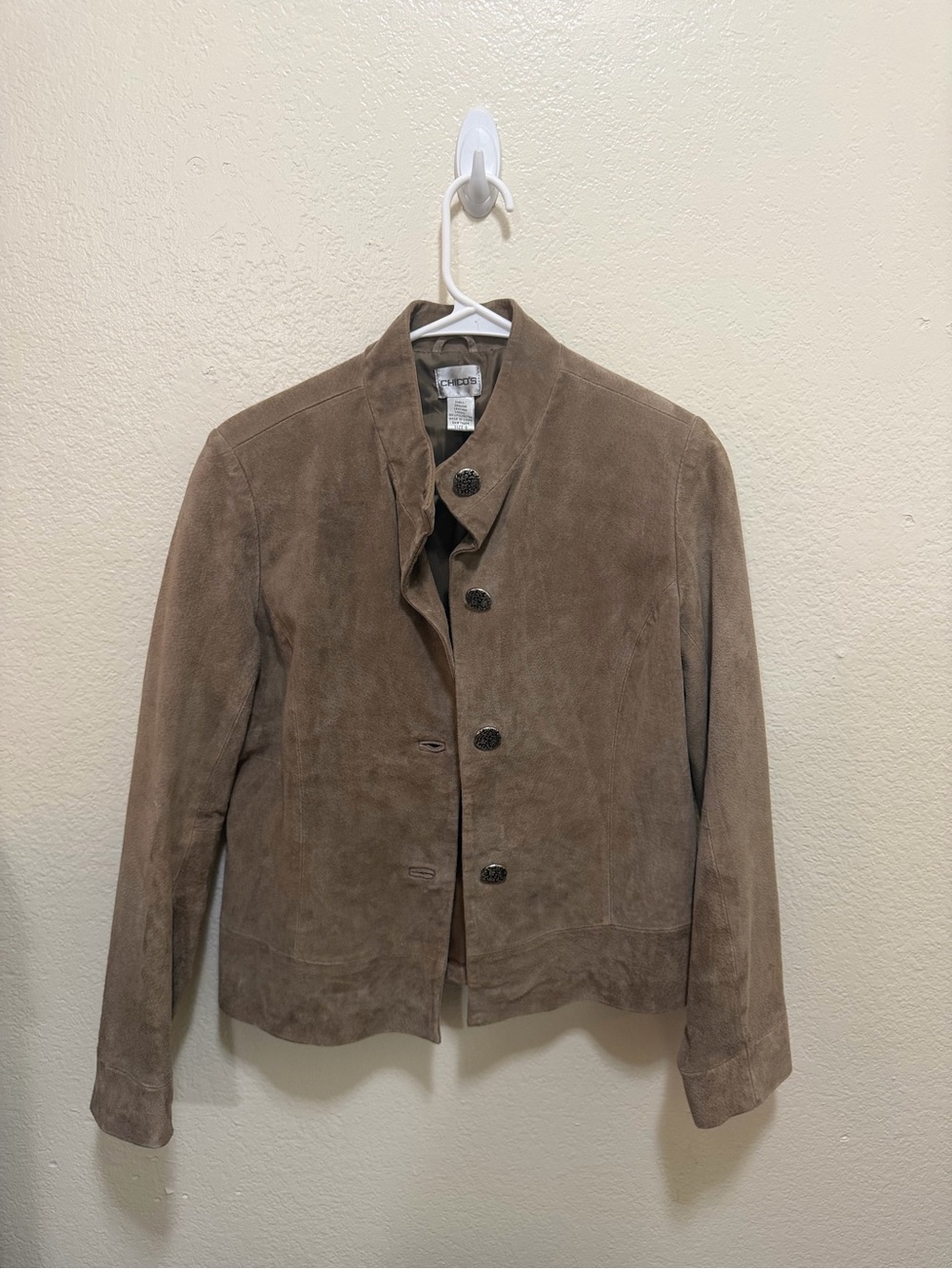 Chico's Taupe Suede Button-Front Jacket